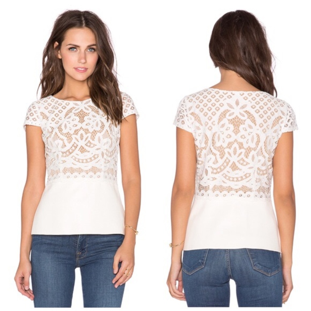 Bailey 44 White Ivory Faux Leather Lace Top - XS